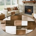 thumbnail image 1 of Brown Abstract Round Living Room Rugs 5 ft, Modern Rustic Geometric Washable Area Rug with Non-Slip Sturdy Edge Binding Round Carpet for Entryway Kitchen Bedroom Bathroom, 1 of 9