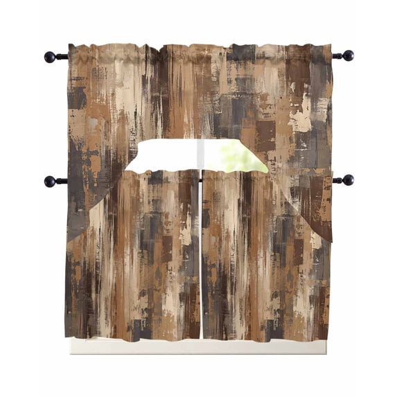 Brown Abstract Swag Curtains for Living Room/Bedroom Windows, Vintage Geometric Gradient Oil Painting Modern Kitchen Curtains and Valances Set 36 Inch Length, Swags Valance Curtain Panels