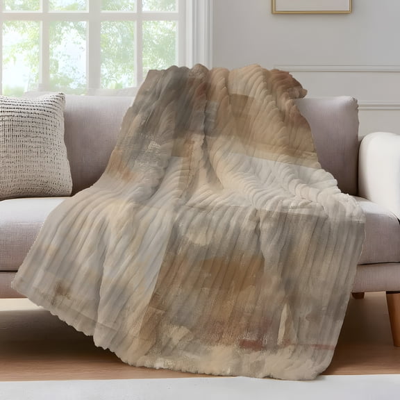 Brown Abstract Throw Blanket for Couch Texture Gradient Texture Minimalism Soft and Warm Flannel 3D Striped Fluffy Fuzzy Fleece Blanket Lightweight Throw for Bed, Sofa 40 x 60 Inches