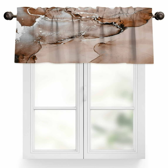 Brown Abstract Valances for Windows, 54 x 18in, Silver Marble Ripples Clouds Luxury Fluid Art Rod Pocket Kitchen Valance Curtain Light Filtering Window Treatments for Living Room Bedroom, 1 Panel