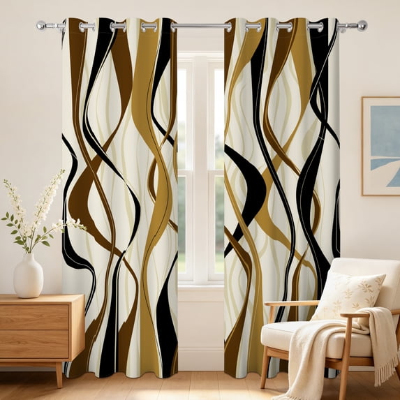 Brown Abstract Wavy Line Blackout Curtains,2 Panels,42x63 Inch,Grommet Top