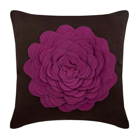 Brown Accent Pillows, Modern Floral Cushion Covers, 12x12 inch (30x30 cm) Pillow Covers, Faux Suede Square Cushion Covers, 3D Purple Felt Origami Rose Flower - Pink Rose