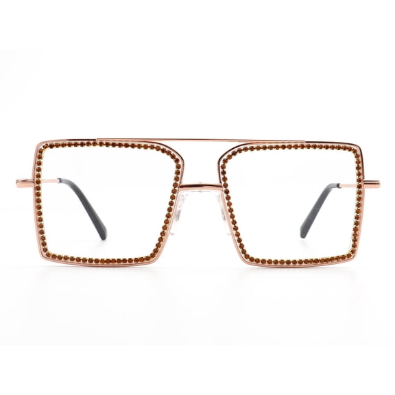 Brown Accent Square Frame Eyeglasses - Clear Lens Classic Daily Office & Casual Wear