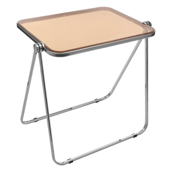 Brown Acrylic Folding TV Tray Table, Clear Acrylic Foldable End Side Table Modern Square Table Small Folding Desk Portable Laptop Table No Assembly Required for Small Spaces