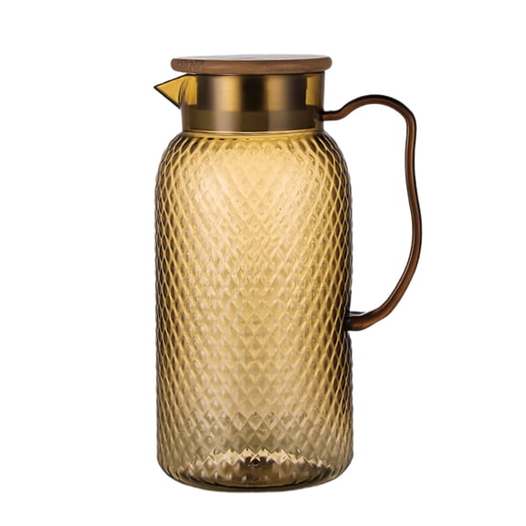 Brown Acrylic Water Pitcher With Wooden Lid And Strainer 1L Diamond Patterned Jug For Cold Drinks 7.5X3.5X3.5 Inch