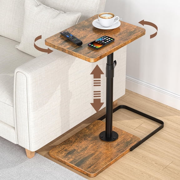 Brown Adjustable Height 360° Swivel TV Tray C Table for Snacks, Laptops, Meals