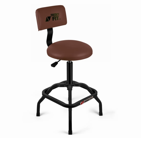 Brown Adjustable Workshop Stool With Backrest, Padded PVC Seat, 360