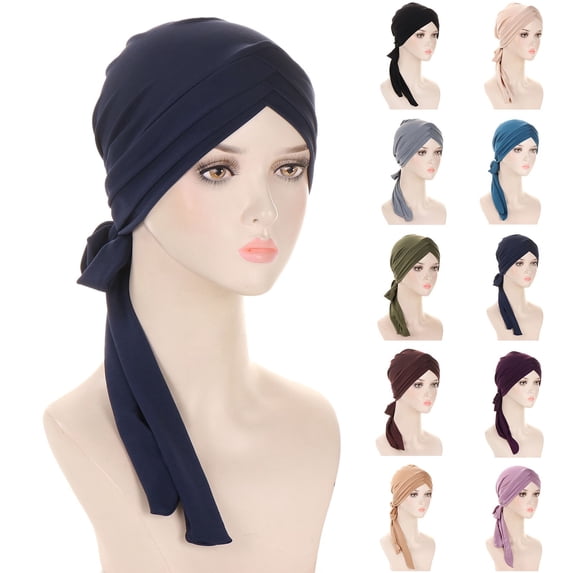 Brown African Women Turban Caps Polyester,Spandex Soft Cancer Head Scarf Hats Beanie Elastic Hair Wraps One Size