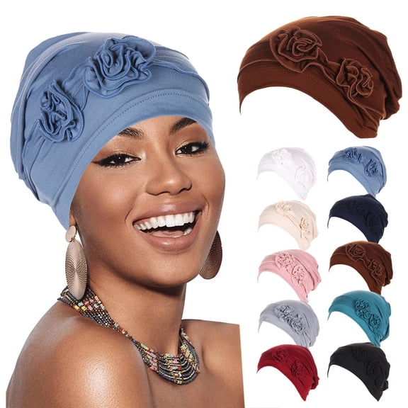 Brown African Women Turban Caps polyester Chemo Head Wraps, Cancer Headwear, Twisted India Hats, Assorted Colors One Size