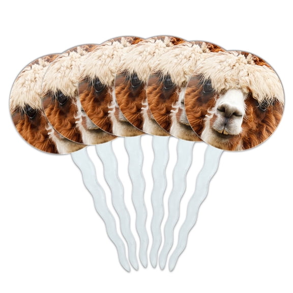 Brown Alpaca Cupcake Picks Toppers - Set of 6