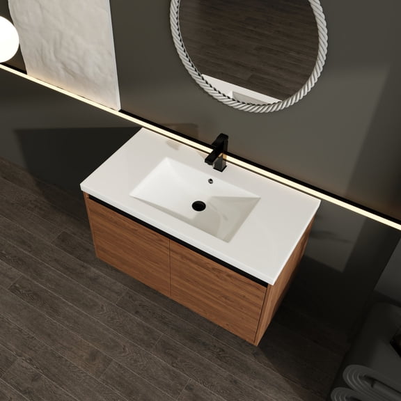 Brown American Design 36 Inch Bathroom Vanity with 2 Doors for Quick Assembly in Bathroom
