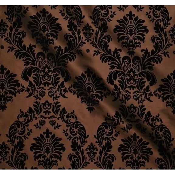 Brown And Black Flocking Damask Taffeta Velvet Fabric 58" Flocked Decor