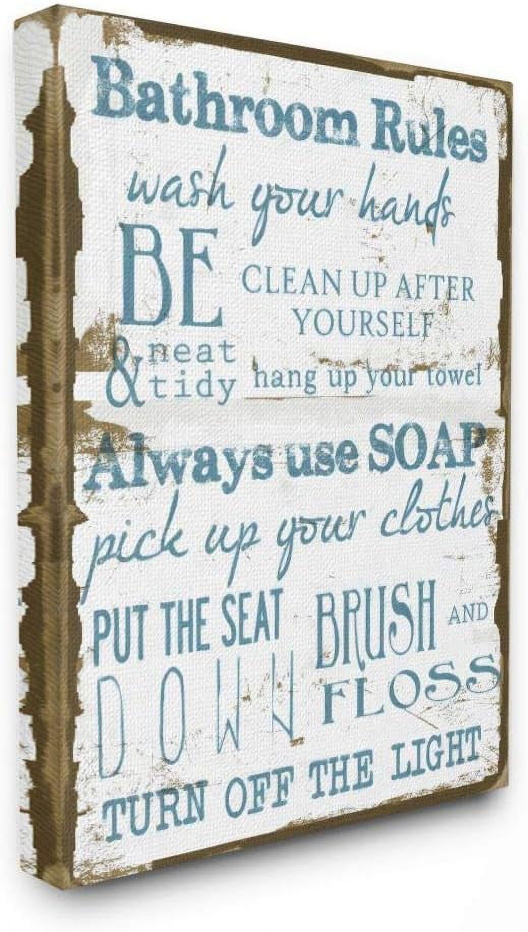 Brown And Blue Classic Bathroom Rules Canvas Wall Art, 24 X 30, Design