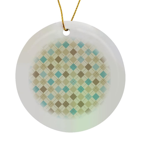 3drose, Brown and Blue Modern Trendy Argyle Pattern Design, Circle Porcelain Ornament