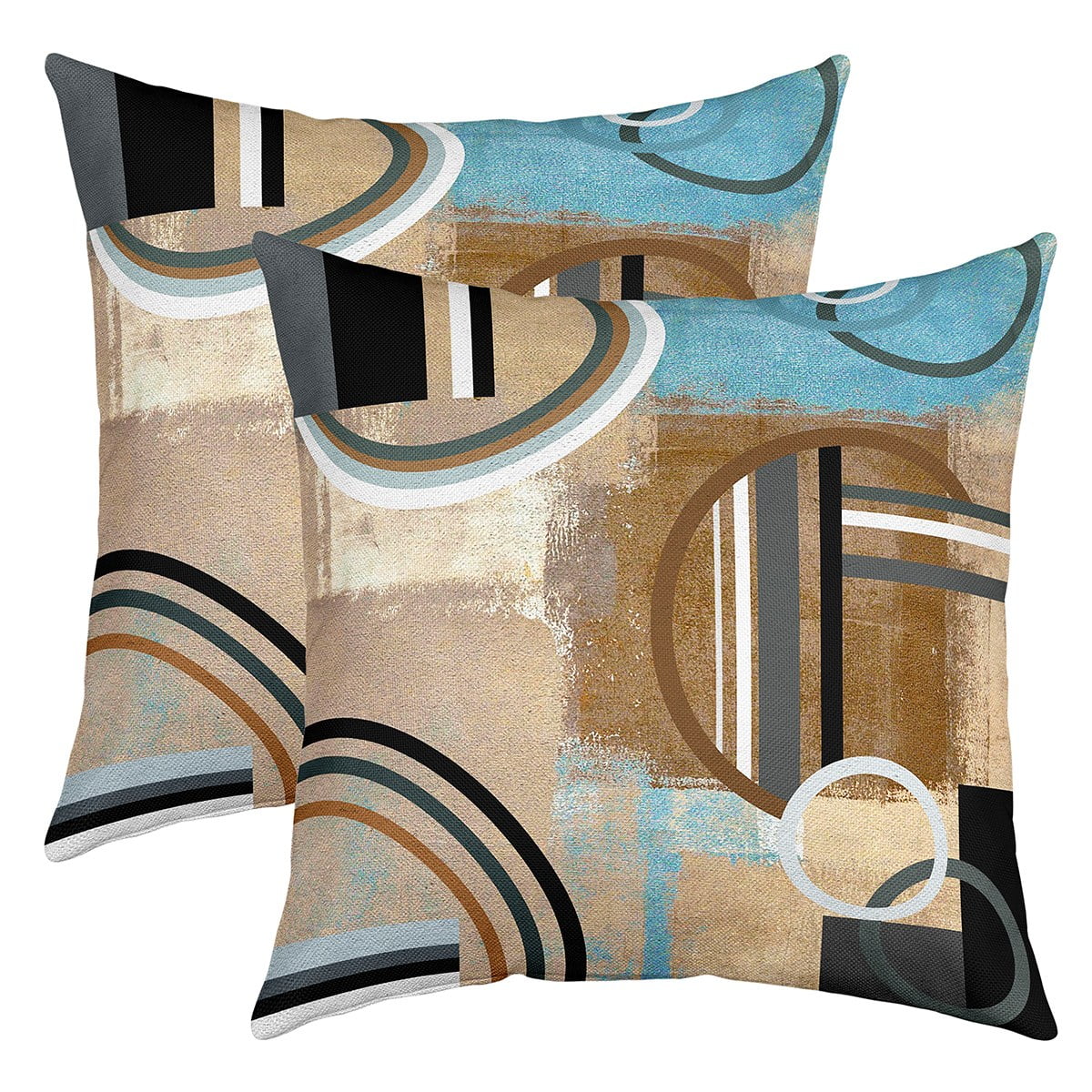 Brown And Blue Throw Pillow Covers 18x18 Inch Set of 2, Oil Painting ...