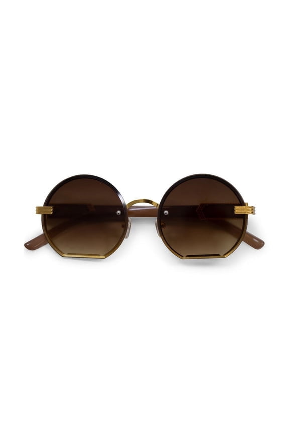 Brown And Gold Retro Cut Out Frame Sunglasses