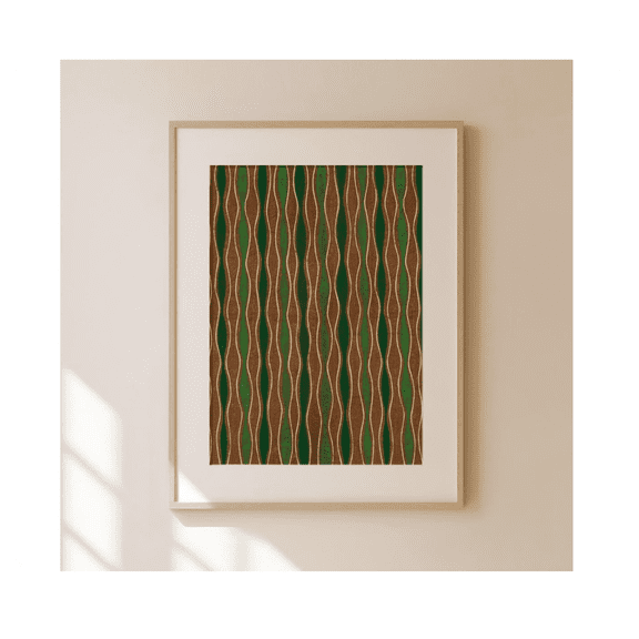Brown And Green Wavy Pattern Print Vintage Print Trippy Bedroom Decor Japanese Style Retro Minimalist Modern Pattern Print Wall Art