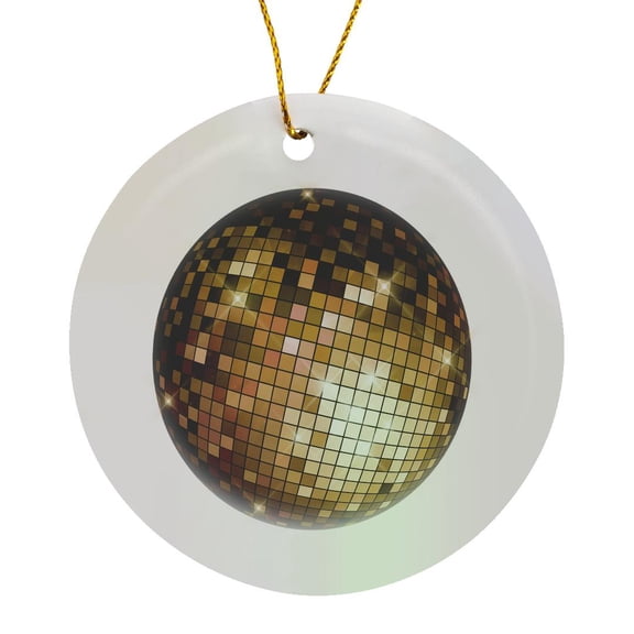 3drose, Brown and Image of Gold Disco Ball Illustration, Circle Porcelain Ornament