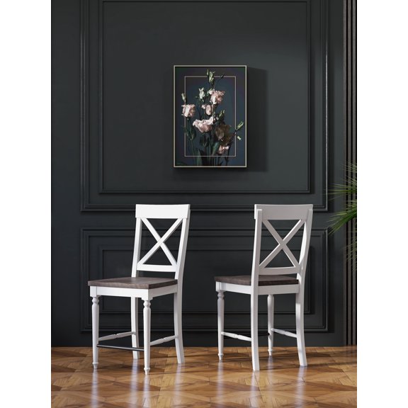 Brown And White 24" Tall Bar Stools, Set of 2