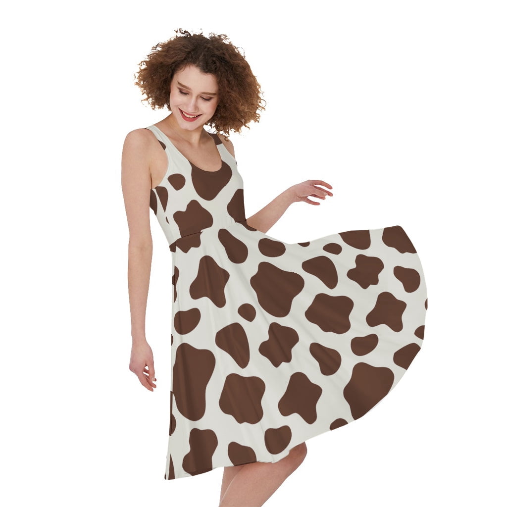 brown and white cow print dress Cow Print Cut Out Maxi Dress – Concept Apparel main image 0