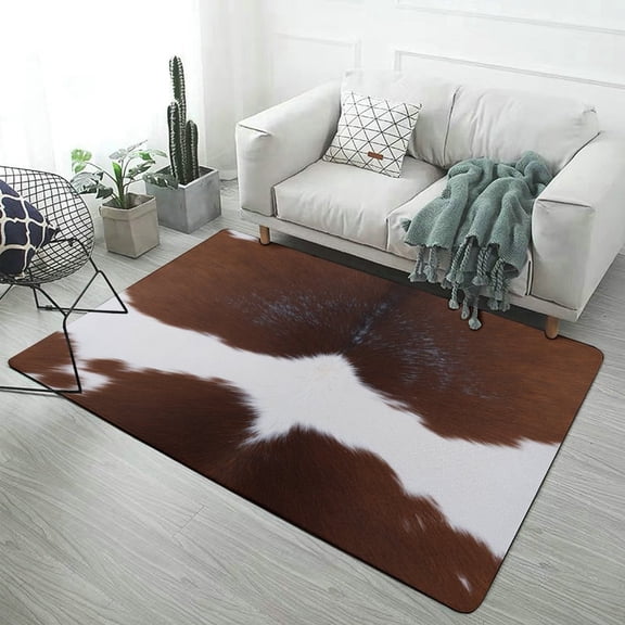 Brown And White Cowhide Pattern Area Rugs Soft Carpet Suitable for Living Room Kitchen Bedroom Laundry Room Home Decorations
