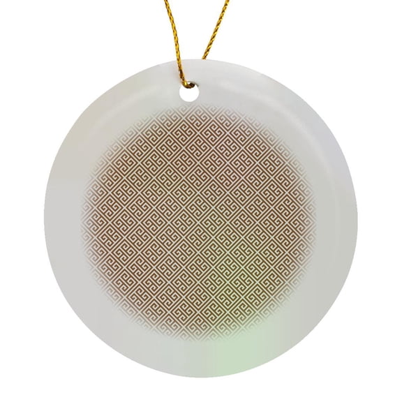 3drose, Brown and White Greek Key Pattern, Circle Porcelain Ornament