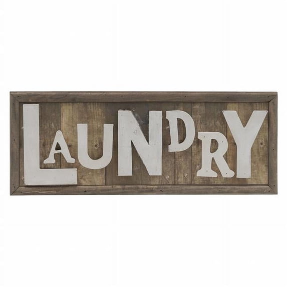 HomeRoots 484741 8 x 21 x 1 in. Brown & White Manufactured Wood Laundry Wall Decor