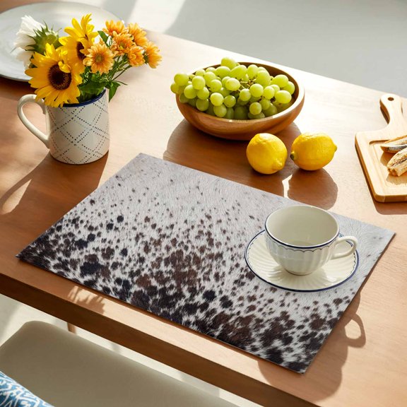 Brown Animal Fur Texture Placemats Set of 12, Country Farm Animal Classic White Brown Spots Non-Slip Place Mats Washable Table Mats for Kitchen Dining Table Decorations Indoor/Outdoor