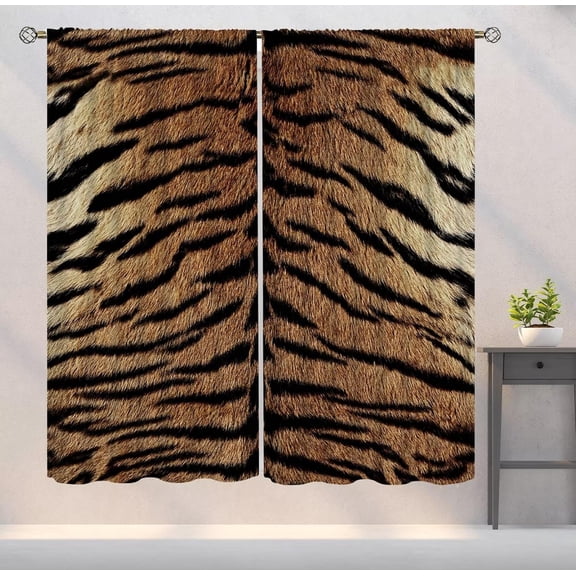 Brown Animal Print Curtains, Tiger Skin Wild Modern Aesthetic Art Printed Window Drapes for Bedroom Living Room Kitchen Cafe Decor Fabric Set 2 Panel 42x63 Inch 80% Shading Rate