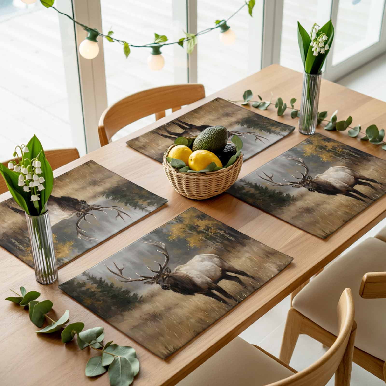 Brown Animals Elk Placemats Set of 4,Wipeable Washable Table Mats for ...