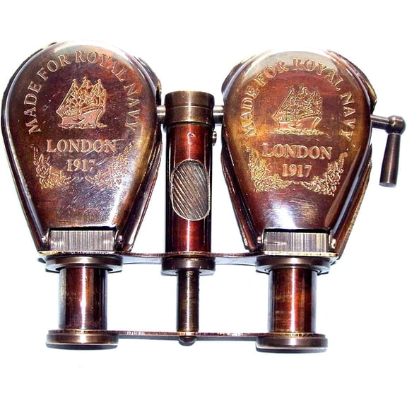 Brown Antique 4 inch Vintage Antique 1917 Brass Traveling Telescope Binoculars, Vintage Item, Nautical Brass Binocular