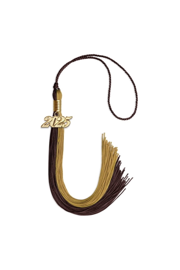 Brown/Antique Gold Graduation Tassel with Gold Date Drop