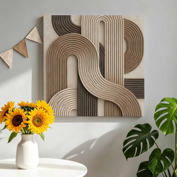 Brown Arches Canvas Wall Art, Abstract Minimalist Boho Raised Lines ...