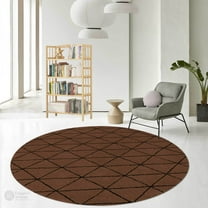 Brown Area Rug 5X5, Geometric Wool, Handmade Rugs, Hallway, Bedroom, Round Carpet