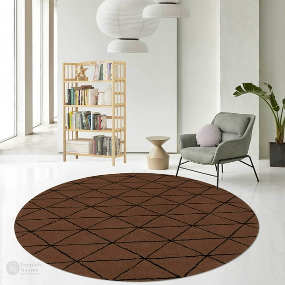 Brown Area Rug 5X5, Geometric Wool, Handmade Rugs, Hallway, Bedroom, Round Carpet