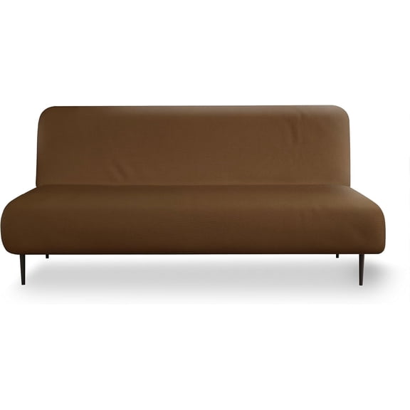 Brown Armless Futon Cover - Easy Stretchable Full Size Sofa Bed Cover with Soft Elastic Textured Fabric, Protector for Kids & Pets, Machine Washable Couch Slipcover