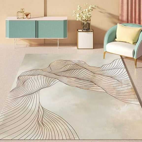 Brown Art Deco Modern Abstract Area Rugs Thick Boho Chic Rug For Living Room Bedroom Lux Carpet Under Dining Coffee Table Home Office Floor Rug Indoor No-Slip Kitchen Laundry Rug 4 x 5ft