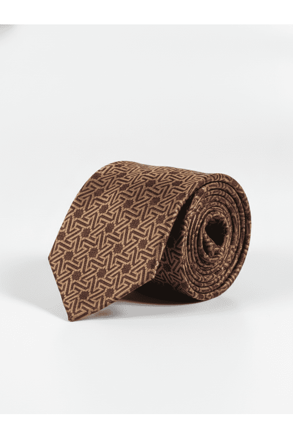 Brown Art Silk Tie with Pattern  Elegant Woven Style