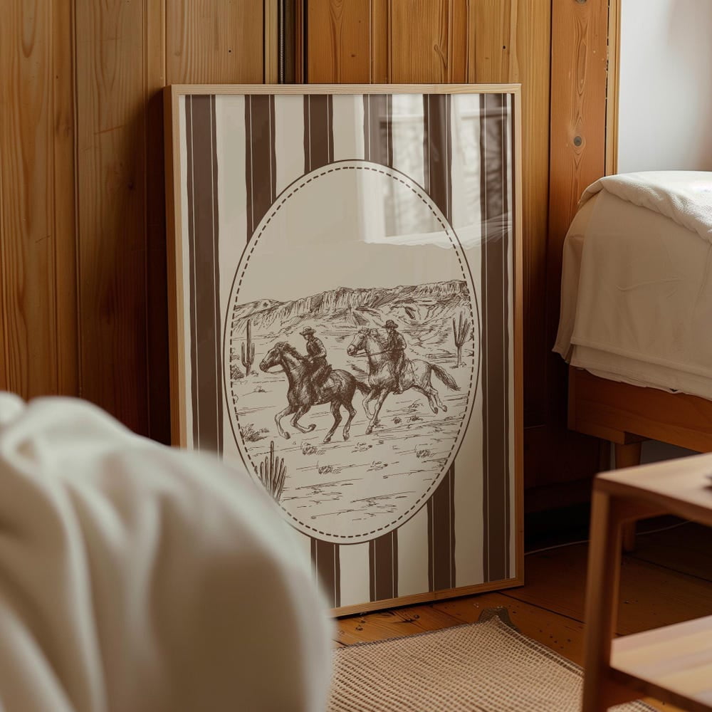 Brown Art Vintage Drawing Western Print Cowboy Wall Art Trendy Vintage ...