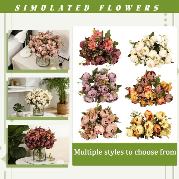 Brown Artificial Peony Bouquet - 15-Inch Lifelike Realistic Petal Details & Natural Stem Design - For Home Living Room Bedroom Office Decor, Weddings Party Table Centerpieces,