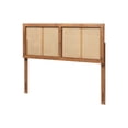 thumbnail image 1 of Brown Ash Walnut Finished Wood Headboard, Synthetic Rattan Frame, Mid-Century, 1 of 3