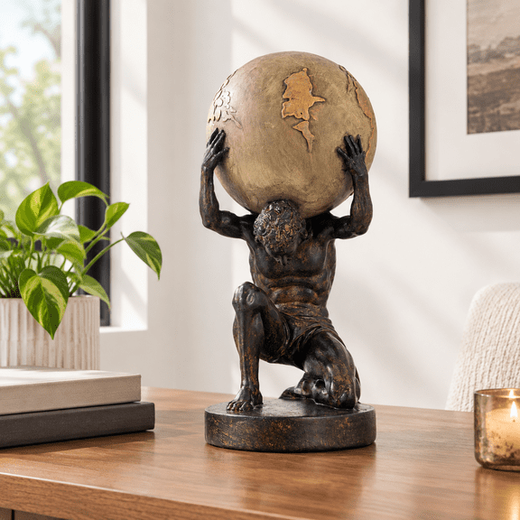 Brown Atlas Holding Up World Statue 11.5 Inch Decorative Figurine