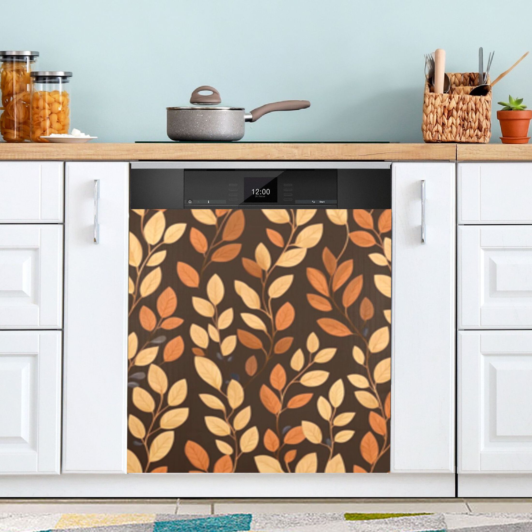 Brown Autumn Leaves Cartoon Dishwasher Magnet Cover Reuseable ...