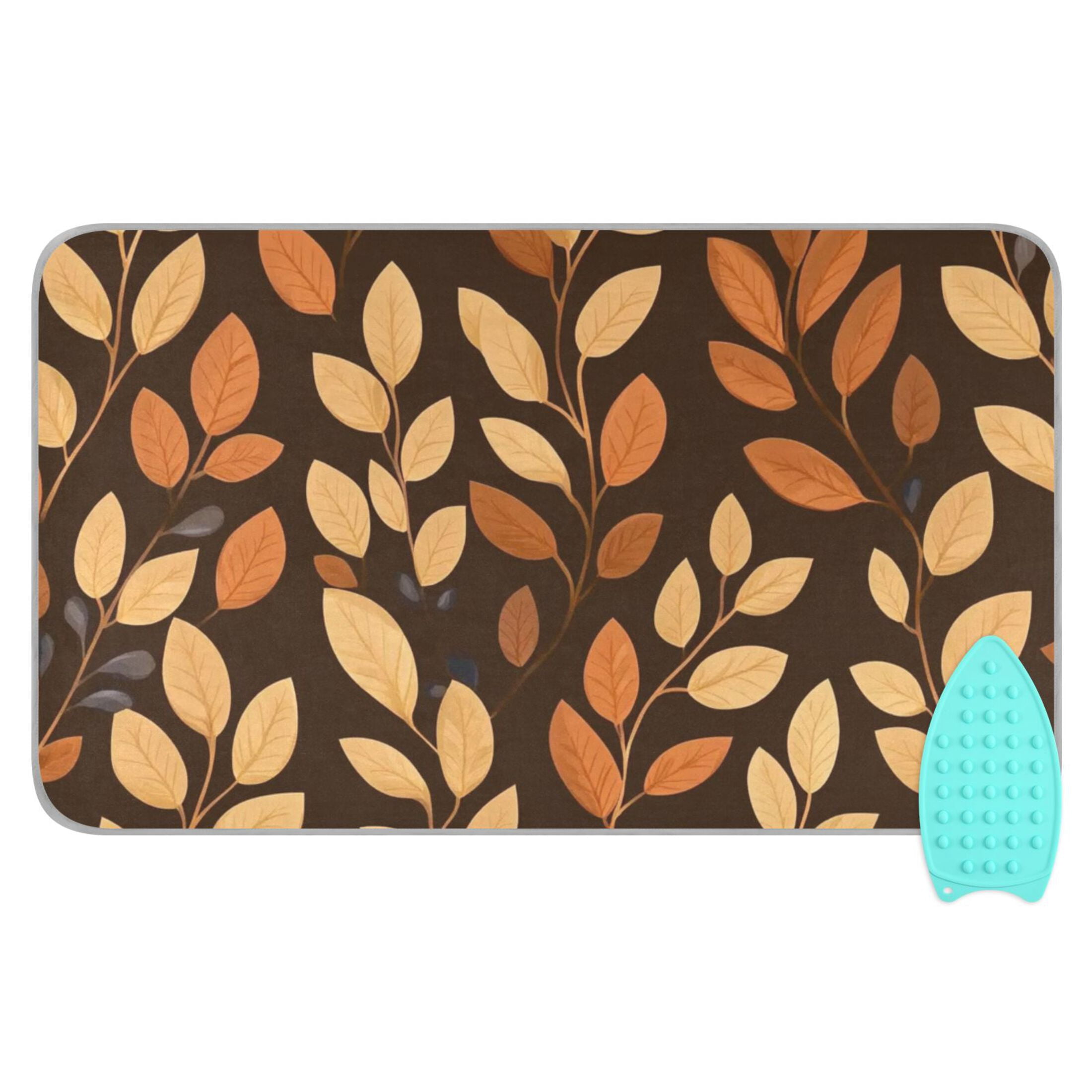 Brown Autumn Leaves Cartoon Ironing Mat Blanket for Table Top Travel Portable Ironing Board Pad 47.2x27.6 Inch