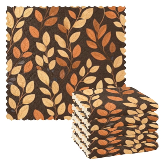 Brown Autumn Leaves Cartoon Kitchen Cloth Dish Towels for Drying Washing Absorbent Dish Rags Reusable soft kitchen dishcloth set 6 Pack