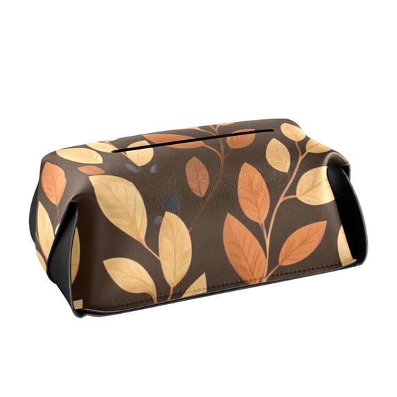 Brown Autumn Leaves Cartoon Tissue Box Cover Leather Square Rectangle Tissue Box Holder for Bathroom Living Room Desk Office Decor