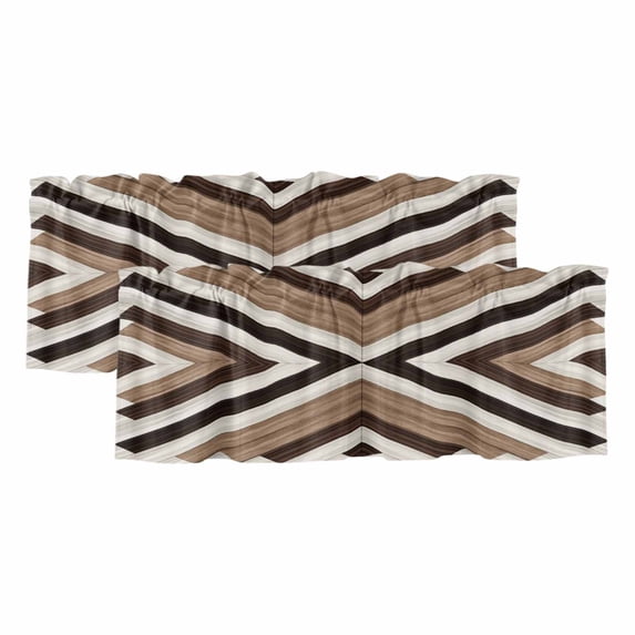 Brown Aztec Curtain Valances for Windows, Kitchen Valance Window Treatments Panel 2 Pack, Abstract Southwest Black Vintage Wood Grain Rod Pocket Short Curtains for Bathroom Bedroom 42 x 12 Inch