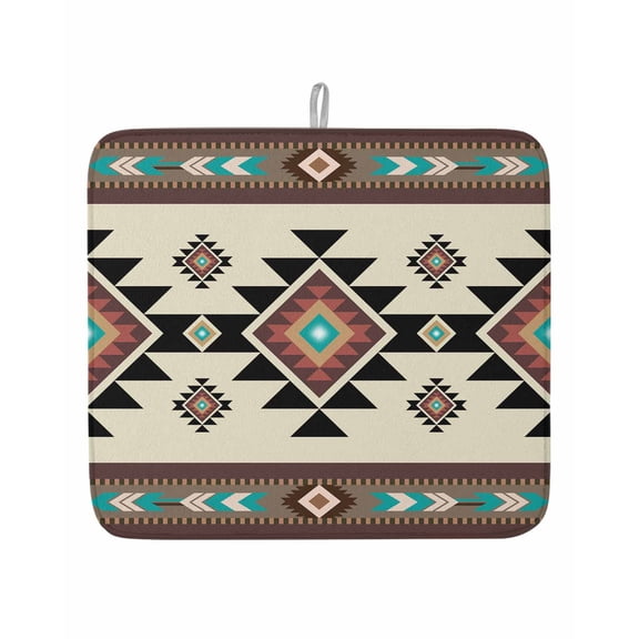 Brown Aztec Ethnic Art Dish Drying Mats for Kitchen Counter,Absorbent Microfiber Dish Drainer Rack Mat Retro Tribal Brown Texture Drying Pad for Sinks,Utensils,Countertops,16x18in