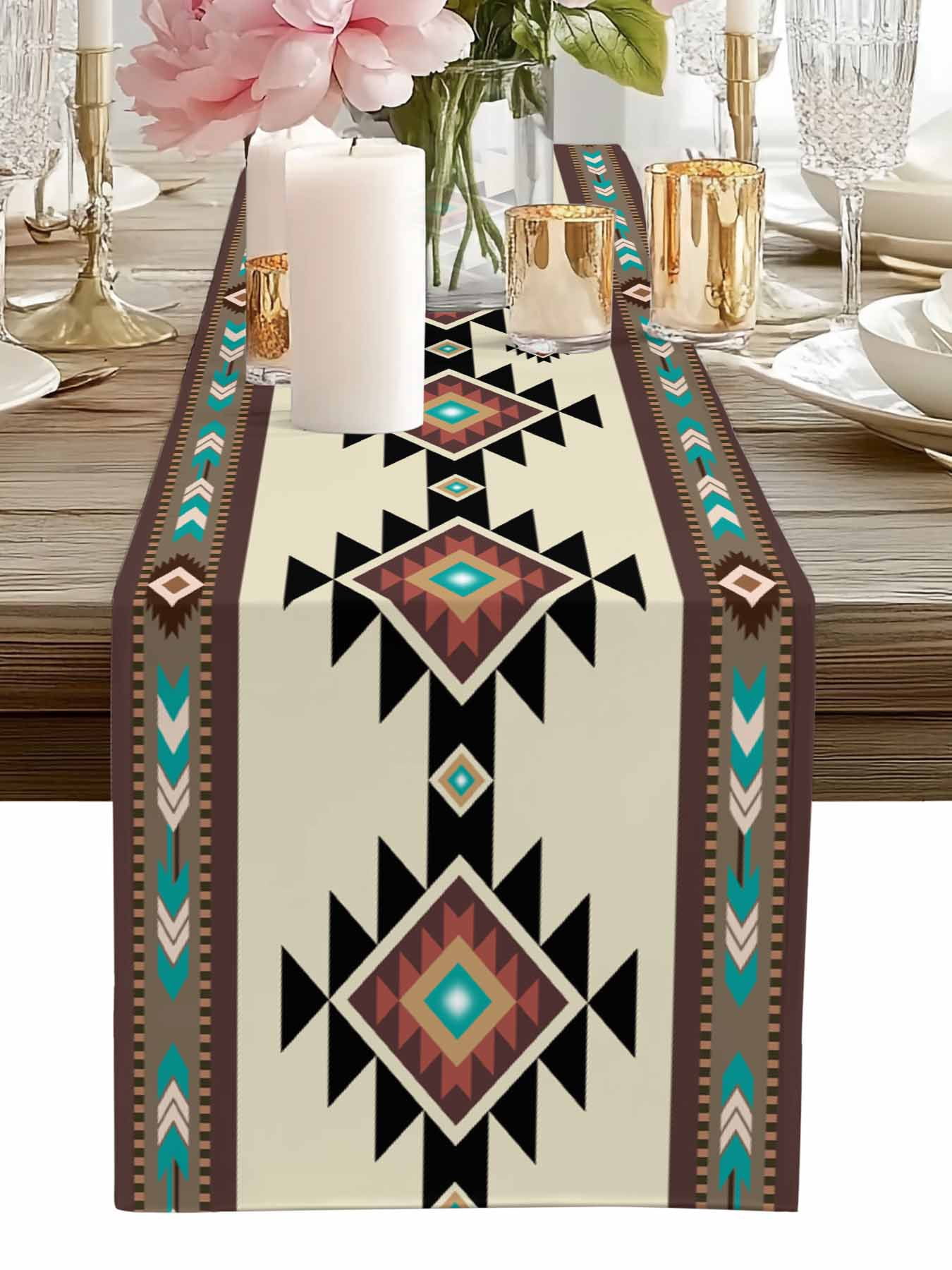 Brown Aztec Ethnic Art Table Runner-60 Inch Long Retro Tribal Brown ...