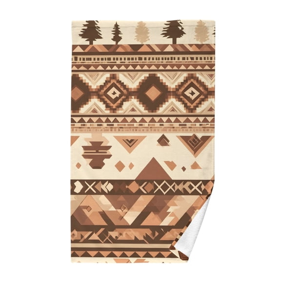 Brown Aztec Geometric Pattern Bath Towel 100% Cotton Soft Thick High Absorbency Hand Face Towel Single Pack 16x28in